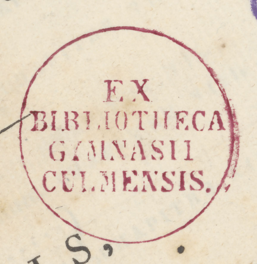Państwowe Gimnazjum Męskie im. Króla Kazimierza Jagiellończyka w Chełmnie, 1. Pieczątka "Ex Bibliotheca Gymnasii Culmensis"
